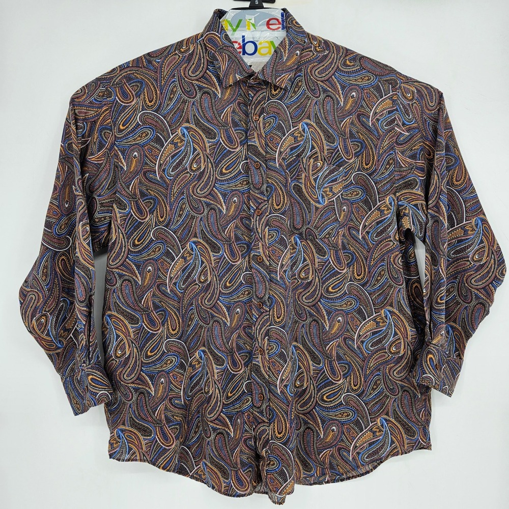 Vintage Masetti Shirt Mens XXL Button Up Long Sleeve AOP Paisley Italy‎ USA